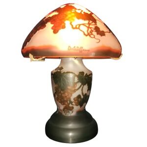 VTG Dale Tiffany Mushroom Lamp Stained Glass Grapevine Art Nouveau Accent Light